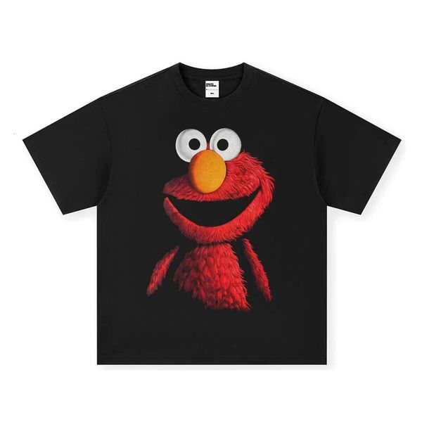 

Aimeng Short Sleeve Sesame Street Print Heavy Wash Fashion Casual Style Unisex Gym Use 280g T-Shirt, Washed black short sleeves small