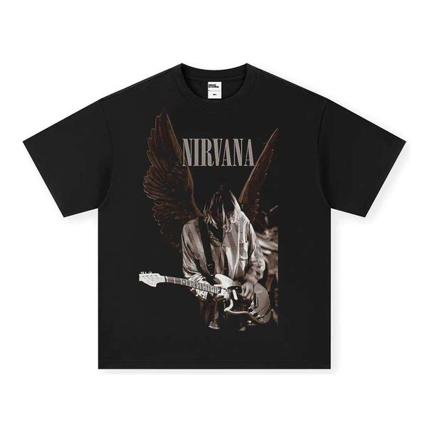 

Men's Casual Short Sleeve Autumn New Cross-Border Heavy American Design 100% Cotton High Street Loose T-Shirt, Washed black short sleeve small