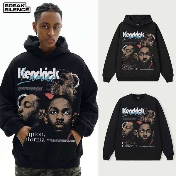 

Kendrick 100% Cotton Hoodie Pullover Unisex Autumn Winter Style Cross-Cultural Direct Print Heavyweight USA, Black crew neck sweatshirt