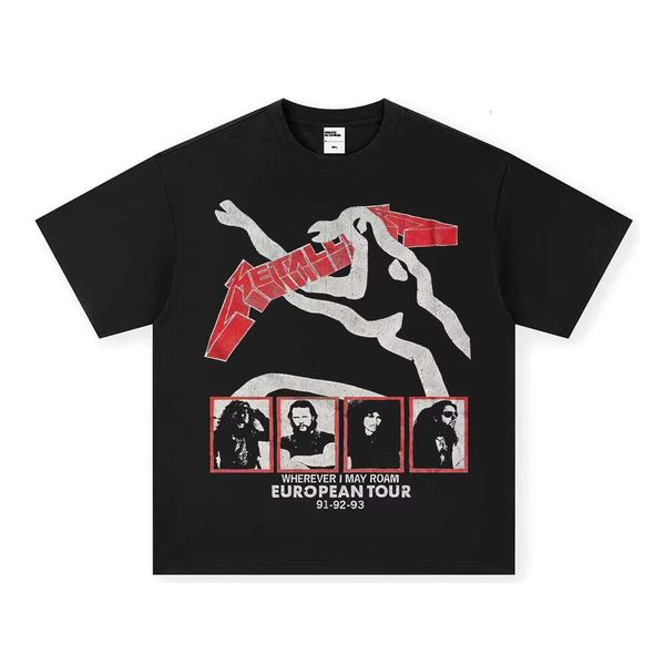 

High-Quality Letter Print Casual Loose Fashion Round Neck Short Sleeve T-Shirt, Washed black short sleeve small