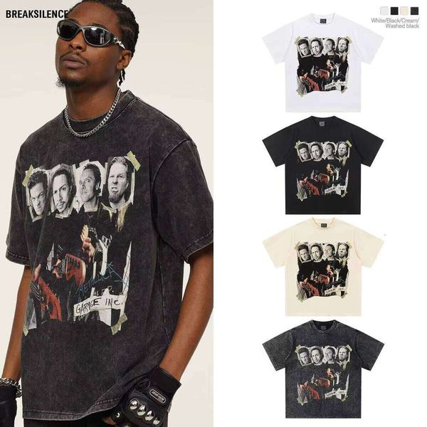 

2025 Summer American Heavy Wash Vintage Short Sleeve 100% Cotton Hip-Hop Style Solid Pattern T-Shirt, White short sleeve