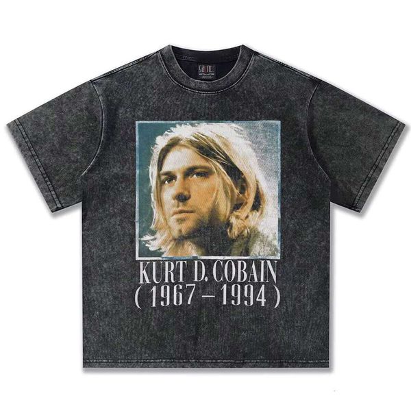 

2025 Spring/Summer Series Oversized Short Sleeve Kobi Character Heavy Washed Vintage Small Collar Loose T-Shirt, White short sleeve