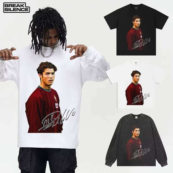 

Cristiano Ronaldo American Street Heavy 300g Solid Color Unisex Long Sleeve Oversized T-Shirt, White long-sleeve