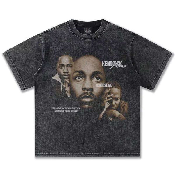 

2025 Summer Kendrick American Style Direct Injection Printed Men's Short Sleeve Heavy Cotton Hip-Hop Casual Loose T-Shirt, White short sleeve