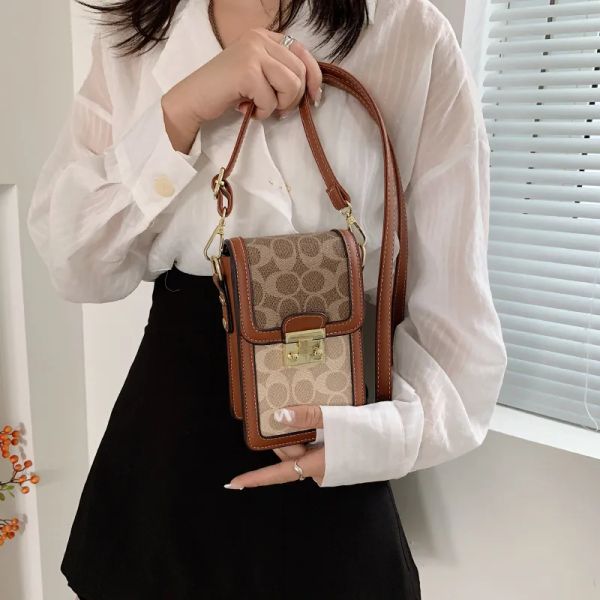 

Free Shipping Mobile Phone Bag Women's New Fashion Print Crossbody Print Shoulder Bag Vertical Small Square Bag 2025s Hot, Brown #