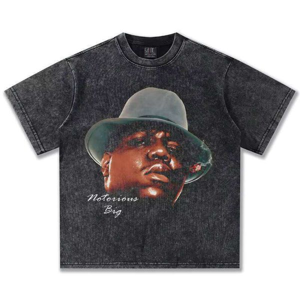 

2025 Direct Injection Printed American Style Crossover Summer T-Shirt for Men 100% Cotton 300g Smooth Base, Black short sleeve