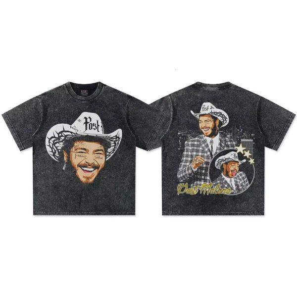 

2025 Summer Mailbox Print Men's Casual Heavy Cotton Short Sleeve Fashion Loose Fit T-Shirt, Washed black short sleeve