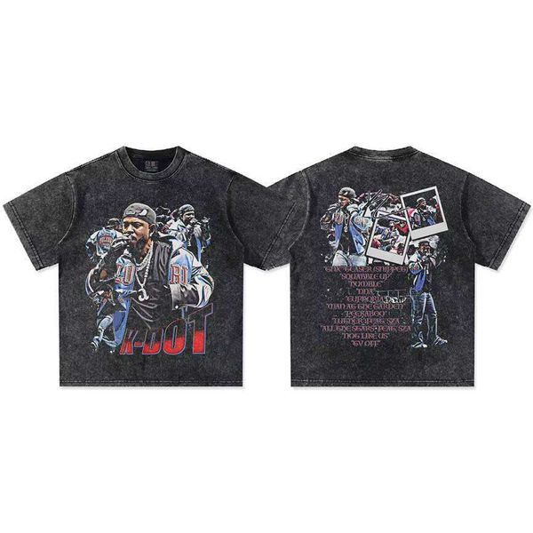 

2025 Super Bowl Kendrick America 300g Heavy Men's Oversized Casual Fit Printed Short Sleeve 100% Cotton T-Shirt, Washed black short sleeve
