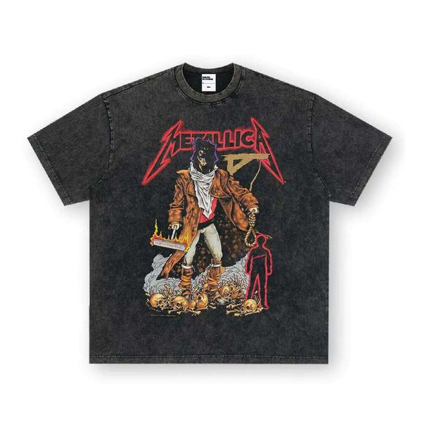 

Metal Rock Band Crossover Washed Thick Print 100% Cotton Loose Fit Men's Solid Color T-Shirt Short Sleeve, Solid black long sleeve (small neckline)