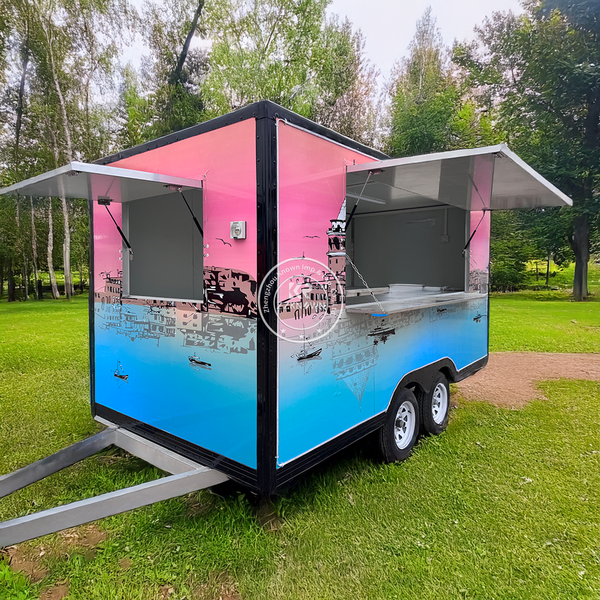 

Customized Food Trailer Square Fast Food Truck Trailer Mobile Kitchen Catering Truck Fully Equipped Restaurant