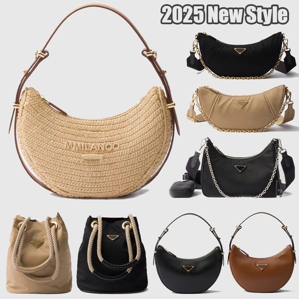 

Designer Straw Bag Luxury Apricot Underarm Bag Moon bag Shoulder Bag Woman Summer Weave Weekender Clutch Fashion Crossbody Handbags Travel Beach Bag, #24