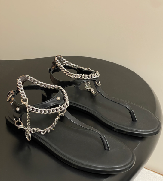 

Designer - Summer women's Sandals flat slippers Flip-flops with metal round buckles and Metal chains surround the feet, #7