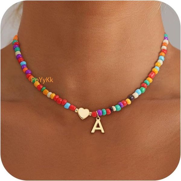 

Luxury Colorful Initial Necklace Exquisite Beaded Choker for Girls Women Teens Premium Fashion Jewelry Gift with Elegant Letter Design