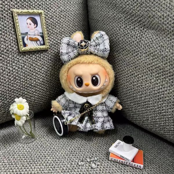 

17cm Labubu Macaron Sitting Doll Small Fragrant Wind Clothes Set