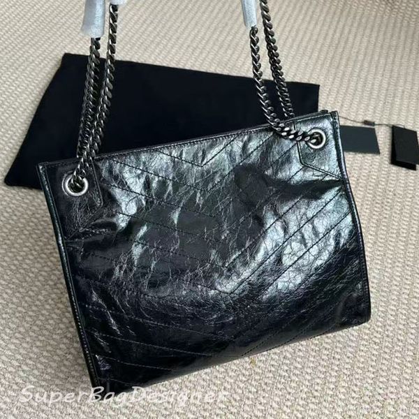 

7A quality designer women's cowhide niki oil wax leather shoulder bag handbag bag Chain Shopping Bag Totes Bag Ladies Woman Armpit Bag Crossbody Bags Large capacity, Dark grey