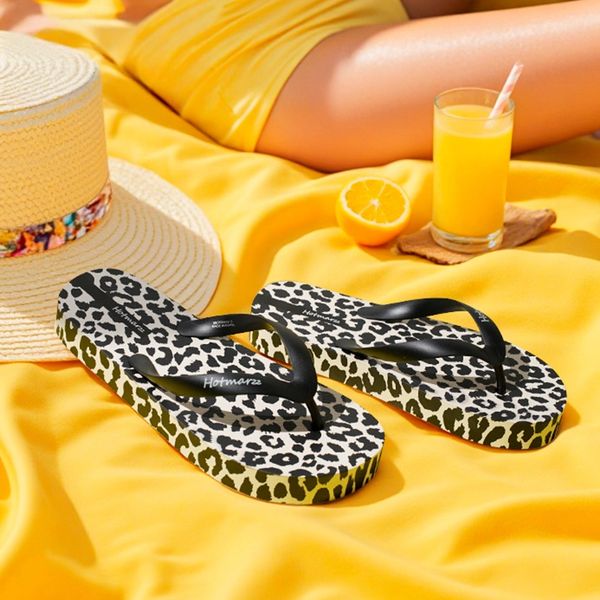 

New height increasing thick bottom leopard print casual flip flops for women, Black