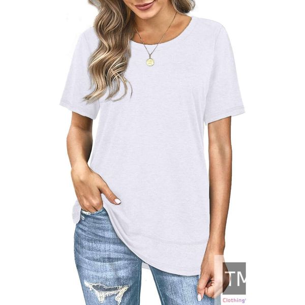 

Womens Tops Short Sleeve Summer T-Shirts Curved Hem Casual Fashion Shirts Beach Vacation Clothes, 1-sky blue