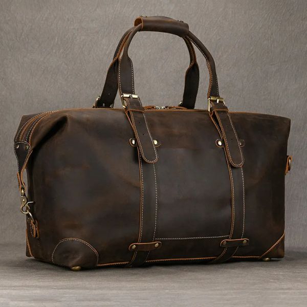 

High Fashion Leather Travel Bag for Men Male Duffle Bag Large Capacity Weekender Bag 50cm Luggage Bag Business Carry on Handbag, Light brown2