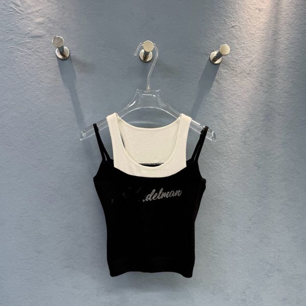 

Women's Tanks & Camis Designer Hot stamping design slim fit and slimming two-piece spliced woolen vest, Black