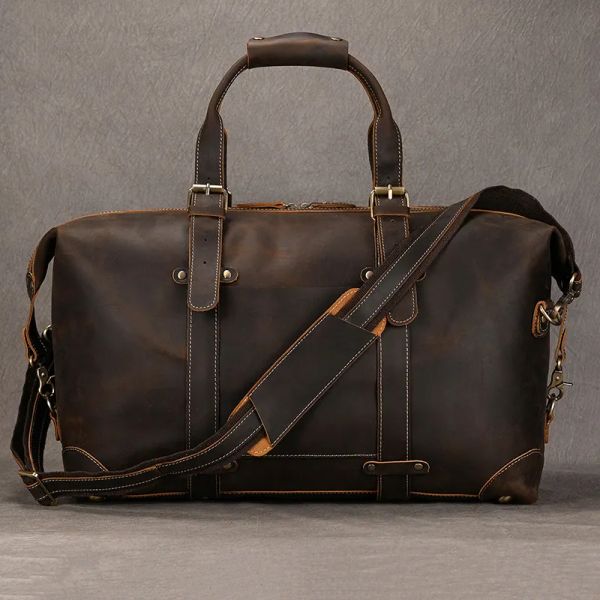

designer bag High Fashion Leather Travel Bag for Men Male Duffle Bag Large Capacity Weekender Bag 50cm Luggage Bag Business Carry on Handbag, Dark brown2