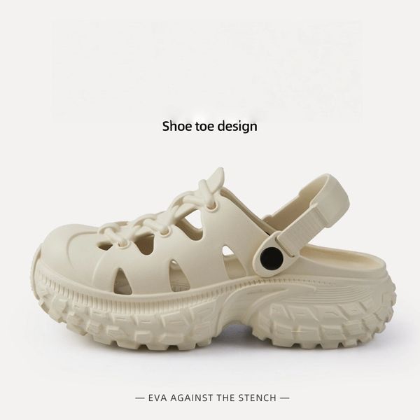 

Mech Cave Shoes for Women in Summer Ins Trendy Thick Bottom Soft Bottom Outerwear Couple Beach Baotou Slippers for Men, Beige