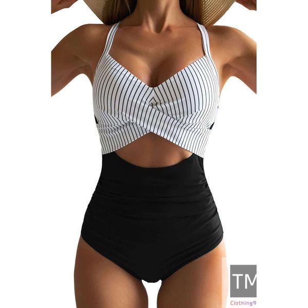 

Women's One Swimsuits Tummy Control Cutout High Waisted Bathing Suit Wrap Tie Back 1 Piece Swimsuit, Blue print 2