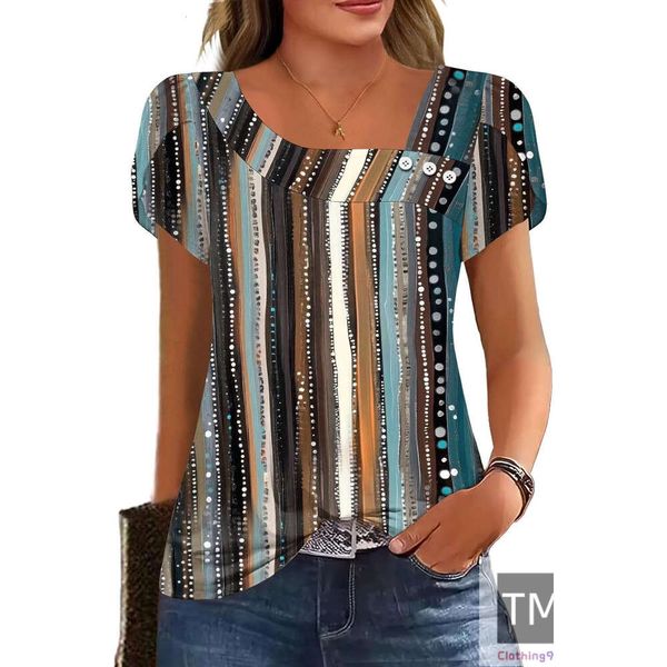 

Womens Petal Sleeve Tops Summer Trendy T Shirt Casual Loose Square Neck Button Blouse Tees, 268#hehuablue