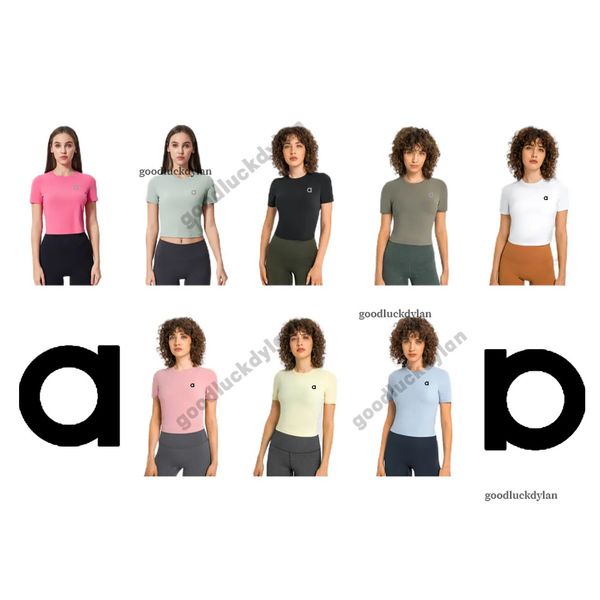 

alocardio 5A Quality Girls Fitness Clothing Outdoors Yoga Outfits Women's Yoga Fitness Round Neck Short Sleeve T-Shirt Black Pink White Blue Gray Yellow