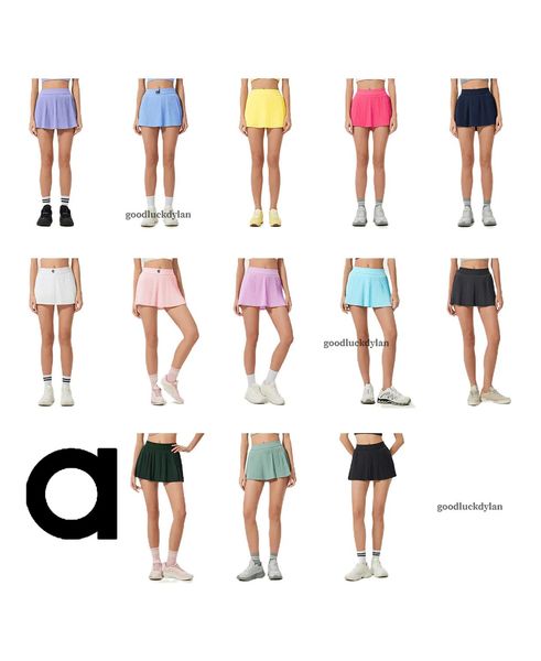 

alocardio Rich Girl Brand Tennis Dress 5A Quality Sports Skirt Golf High-Waisted Breathable Quick-Dry Yoga Shorts with Skirt for Gym Fitness Black White Yellow Green, Light grass green