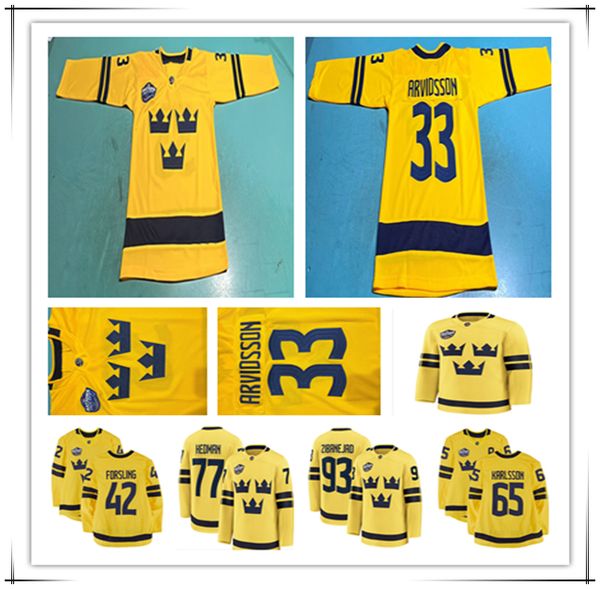 

2025 Four 4 Nations Sweden Ice Hockey Jersey Erik Karlsson Joel Eriksson Ek Jesper Bratt William Nylander Mika Zibanejad Gustav Nyquist Henrik Lundqvist Kempe, Men retro yellow style