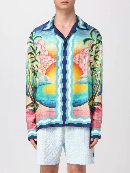

25ss Men's Silk Casual Shirt Casabalnc New Tide Hawaiian Patter Print Style Vacation Summer Women Luxury Designer Button Silk Loose Long Sleeve Lapel Shirt Coats Tops, Slategray