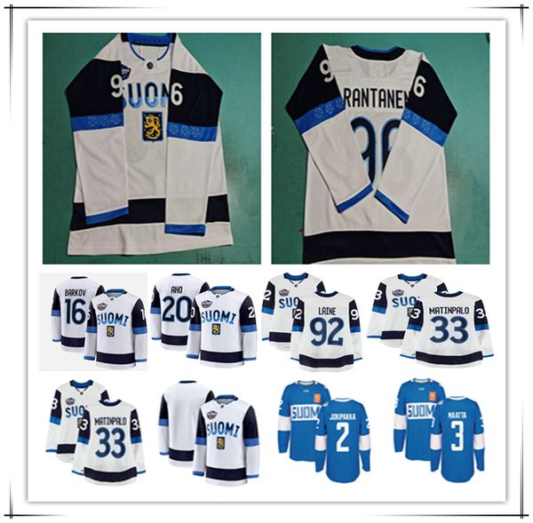 

2025 Four 4 Nations Finland Ice Hockey Jerseys Aleksander Barkov Mikael Granlund Sebastian Aho Patrik Laine Olli Maatta Mikko Rantanen Esa Lindell Anton Lundell, Men white style