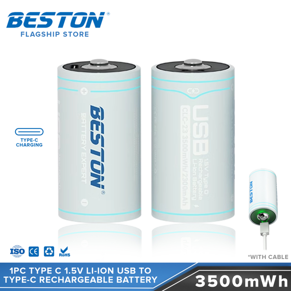 Beston 1PC Type C Size 1.5V Li-ion USB to Type C Rechargeable Lithium Battery CLC-23 with Cable