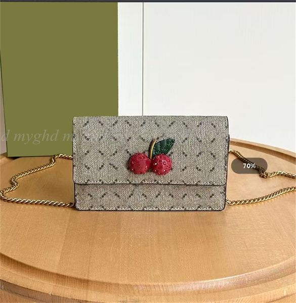 

Women Shoulder Bags Chains Bag Chain Wallets Cherry Purse Crossbodys With Box/Dust Bag, #1 khaki 16.5cm