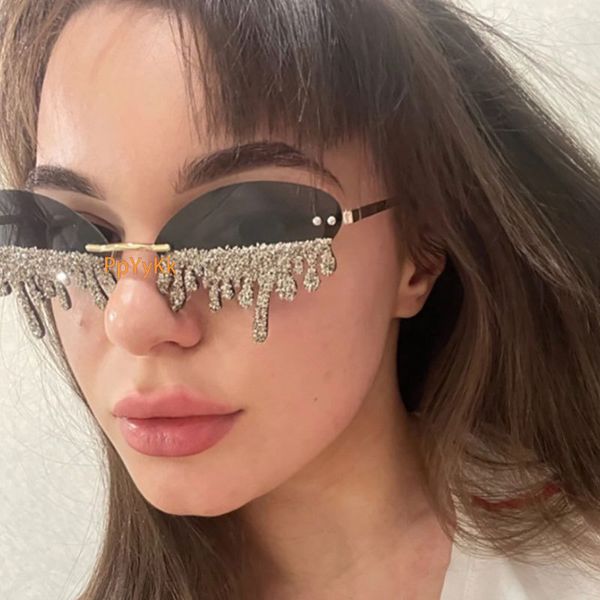 

Designer sunglasses New Angel Tears Handmade Diamond Sunglasses Funny Photography Creativity Frameless Edge Cut Sunglasses