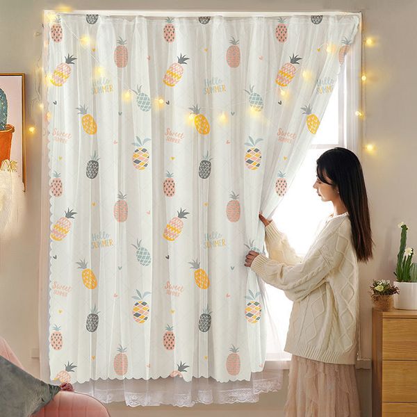 A488 Velcro curtain bedroom bay window no need to punch holes to install simple self-adhesive blackout curtain finished product