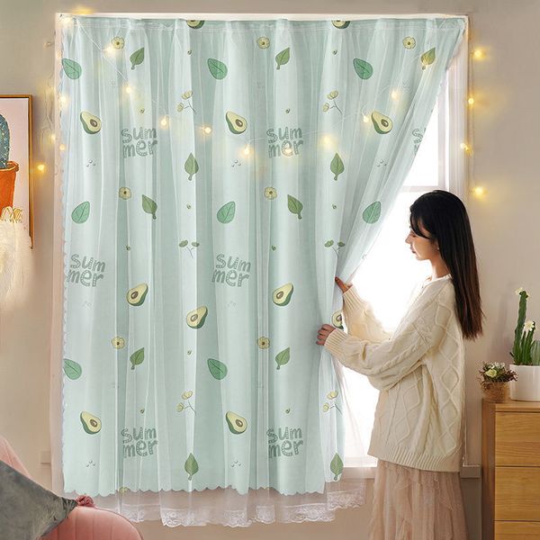 T0525 Velcro curtain bedroom bay window no need to punch installation simple self-adhesive blackout curtain finished product