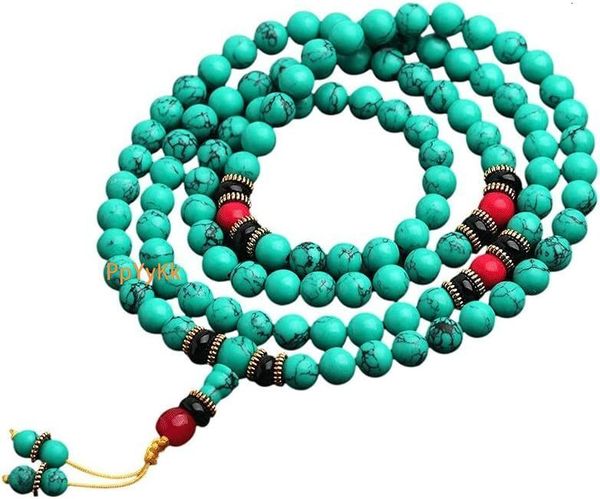 

Attract Prosperity 108 Tibetan Turquoise Stone Beads Stretch Bracelet Prayer Buddha Yoga Wrap Mala Bracelet Necklace