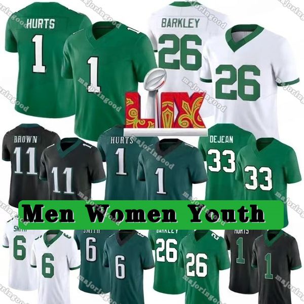 Saquon Barkley Jalen Hurts Football Jersey AJ Brown DeVonta Smith Mailata Jason Kelce Carter Goedert Zack Baun Nolan Brian Dawkins Cooper DeJean Quinyon Mitchell