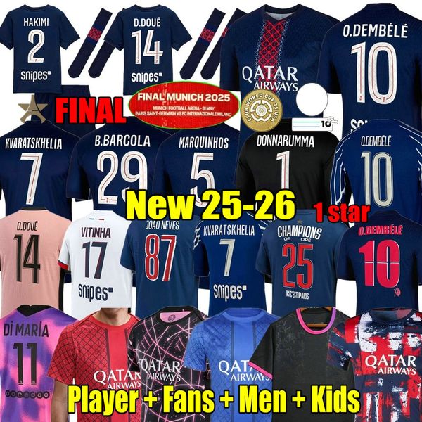 

FINAL 24 25 26 Maillot KVARATSKHELIA Soccer Jersey Kids Kit Player Fans Pre Match 2025 2026 Maglia Paris Home Away Football Shirt HAKIMI SE VITINHA DEMBELE, 24 25 away adult