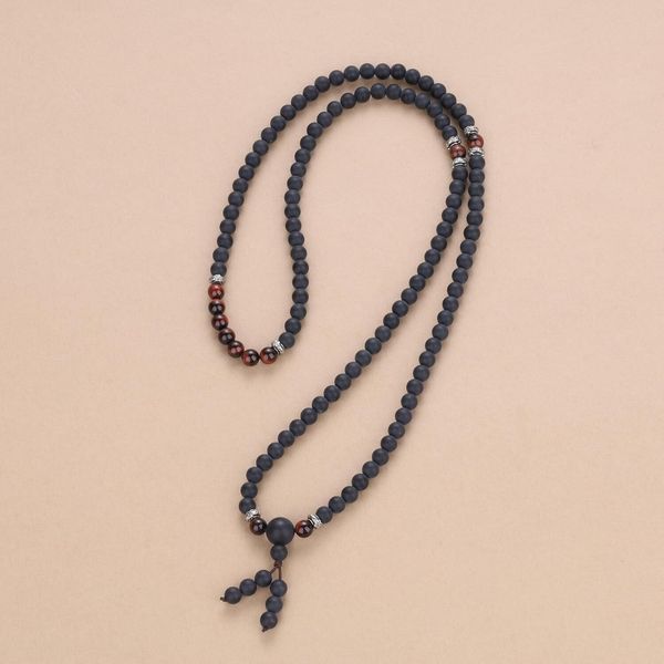 

Buddhist Consecration Zen bracelet Attract Prosperity Tibetan 108 Mala Beads Red Tiger Eye Matte Onyx Stone Wrap Bracelet Necklace