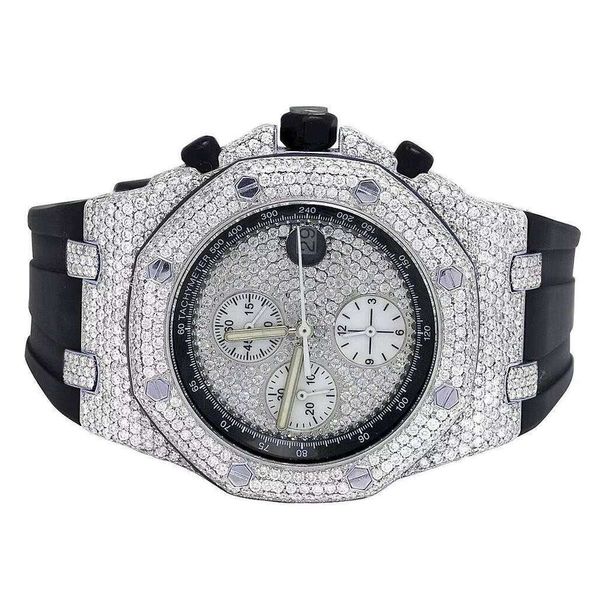 

Luxury Iced Out Watch, Personalized Hip Hop Wristwatch with Black Silicone Band, Rapper Style Diamond Watch, Gold