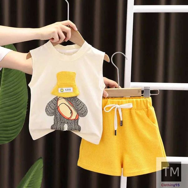 

Clothing Sets 2pcs/sets Children Summer Baby Boy Girl Clothes Cartoon Hat Bear Sleeveless T-shirts Shorts Toddler Outfits Casual Sports Suit J3PA, Yellow