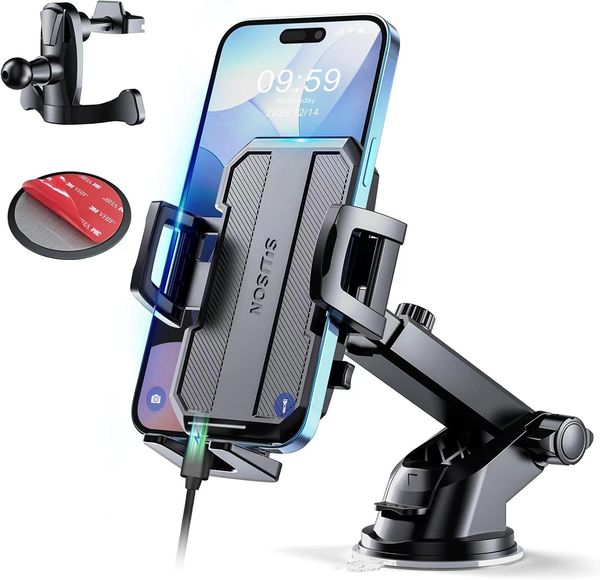 

Universal 3 in 1 Car Phone Holder Mount Powerful Suction for Dashboard Air Vent Windshield All iPhone Android Black136