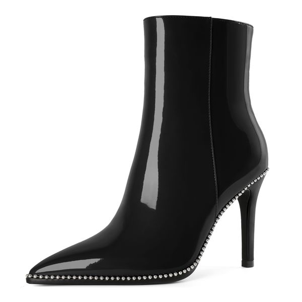 Zamikoo High Heel Ankle Boots for Women Sexy Pointed Toe Booties Buckles 9.5CM Stilettos Boots