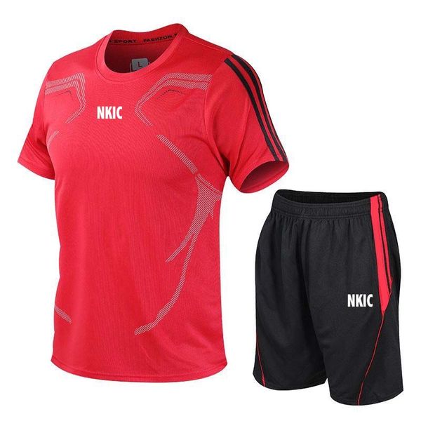 

2-piece Men's Summer Brand Sports Short Sleeved Set Quick drying Casual Round Neck T-shirt Black letter Printed Shorts Plus Size -5XL, Black 1