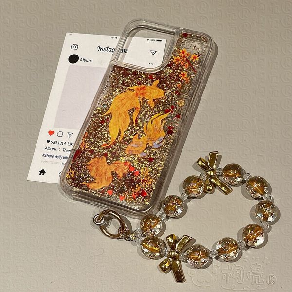 

Fa Cai Koi Apple 16ProMax Mobile Phone Case iPhone15Pro New Year 13 Women 12 Soft Set 14 Quicksand 11, Gold