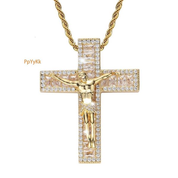 Moissanite Necklace Hip Hop Cross Pendant Diamond Studded Trendy Personalized Accessory Pass the diamond tester