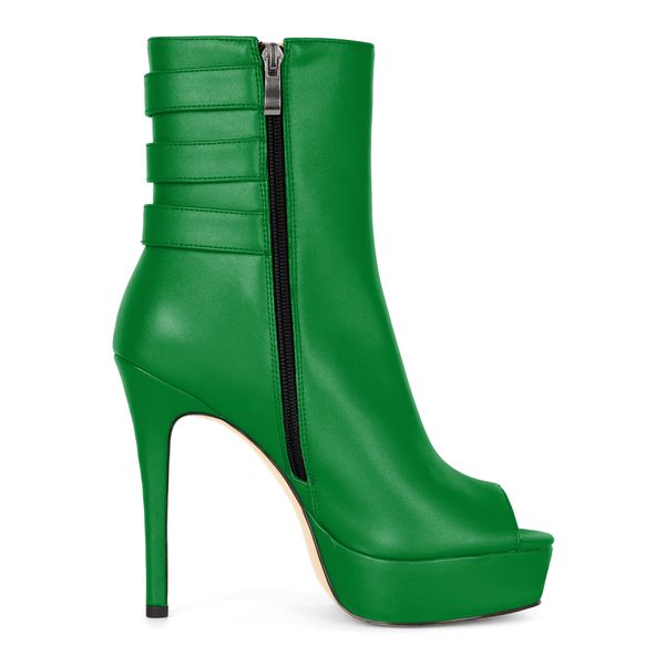 Zamikoo High Heel Ankle Boots for Women Peep Toe Buckles 12 CM Stilettos Boots