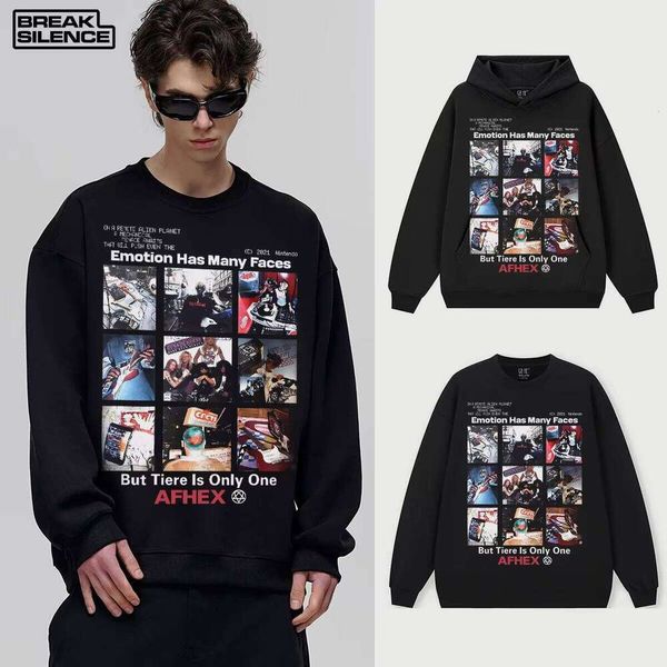 

Men's Rock Band Puzzle Print Pullover Hoodie Sweatshirt Winter Heavy Injection Direct Spray American Style, Black crew neck sweatshirt